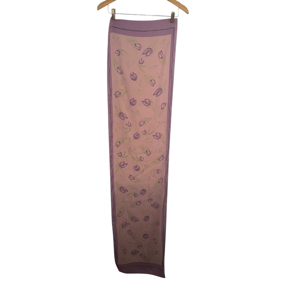Floral Scarf Pink Purple Tulip Print Lightweight Neck Scarf